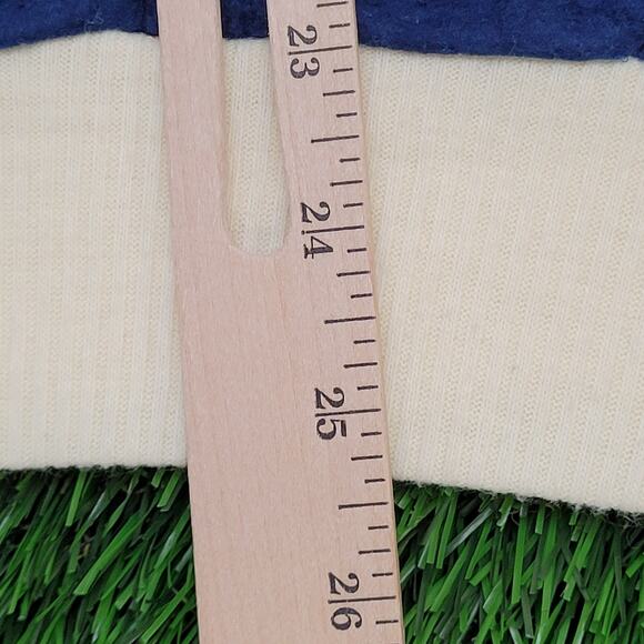 Vintage 80s MOD Ringer Sweater Large 22x25 Crop Blue Beige - Picture 10 of 12